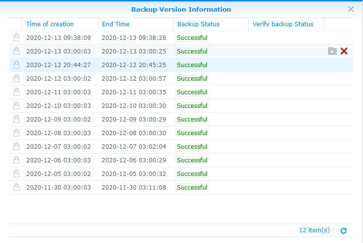 Synology Active Backup for Business Virtual Machine Backup Versions Task List Delete