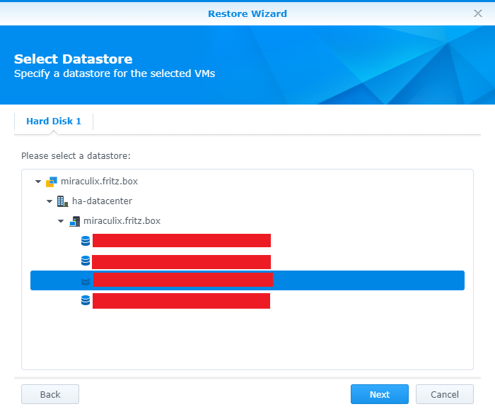 Synology Active Backup for Business Virtual Machine Full Virtual Machine Restore Select Datastore